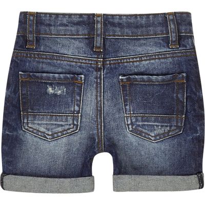 Mini boys blue denim shorts